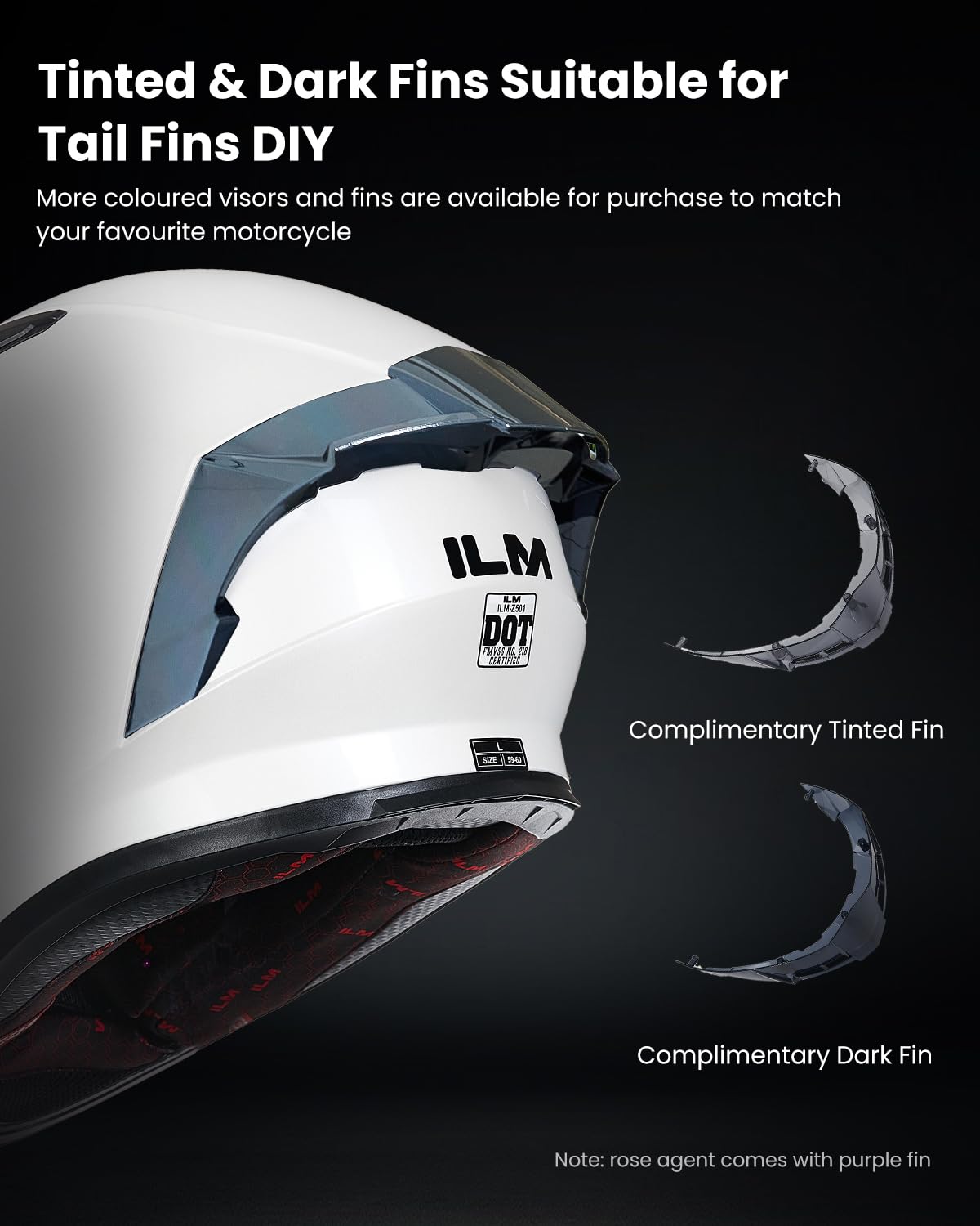 ILM Full Face Motorcycle Helmet, DOT Approved, EPS, Clear & Tinted Visors, Large, White, Model Z501