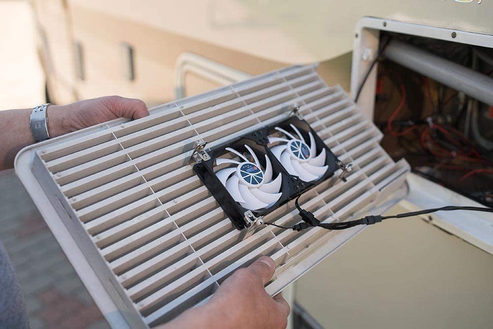 TITAN- 12V DC Double Rack Mount Ventilation Cooling Fan for Fridge Vent and Ventilation Grille with Speed Controller (140mm)