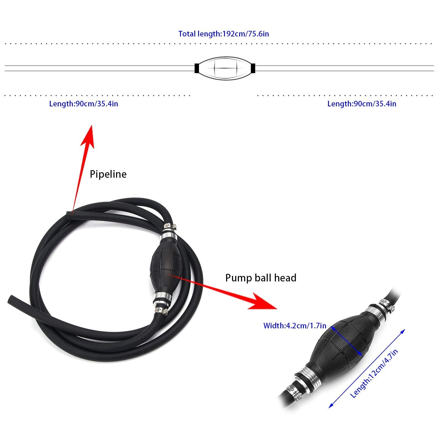 Fuel Line Assembly, 3/8''-10Mm Universal Hand Fuel Line Assembly With Primer Pump Bulb 6Ft For Marine Outboard Boat