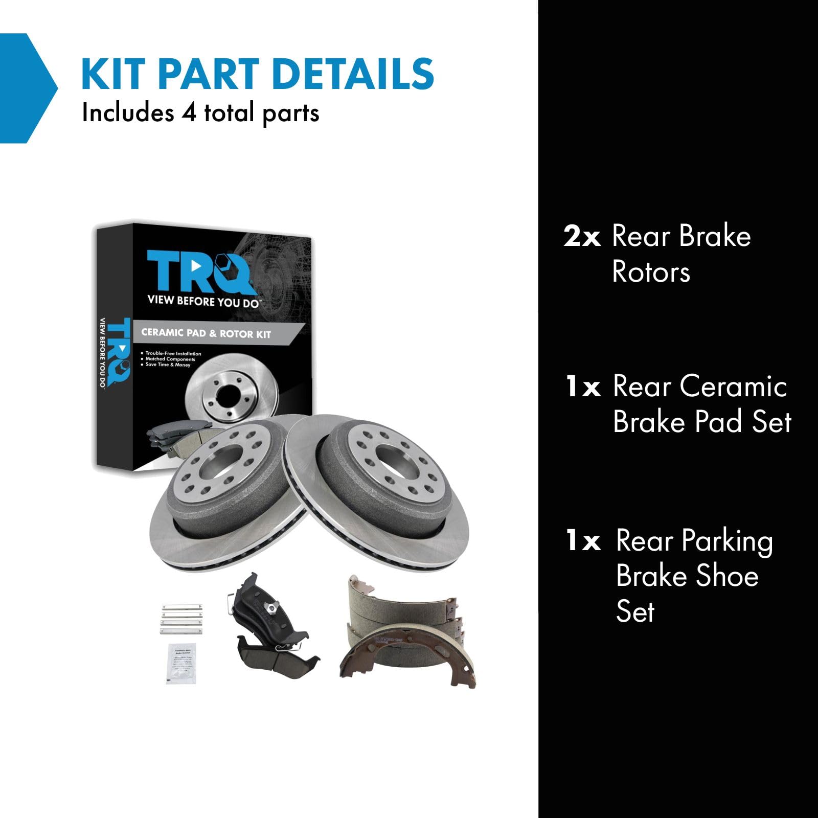 Trq Rear Brake Pad & Rotor Kit Brake Pads Brake Rotor Parking Brake Shoe Set Ceramic Compatible With 2003-2011 Lincoln Town Car