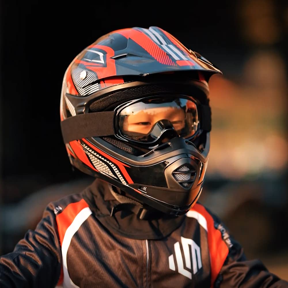 Ilm Youth Kids Atv Motocross Helmet Goggles Sports Gloves Dirt Bike Motorcycle Off Road Dot Approved B07 (Youth-L, Red/Silver)