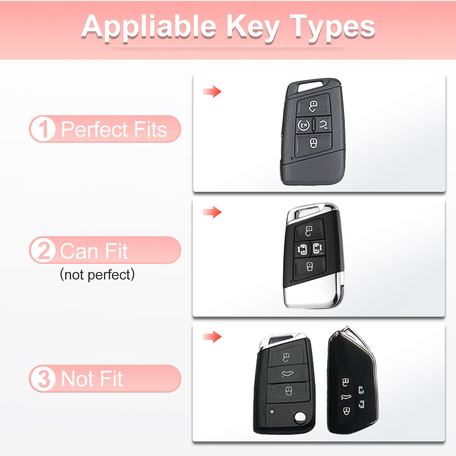 Pangpai Pink Key Fob Cover Set for VW Tiguan Atlas Jetta Passat Golf - 3 Pcs with Bling Keychain, Cute Push to Start Button Cover