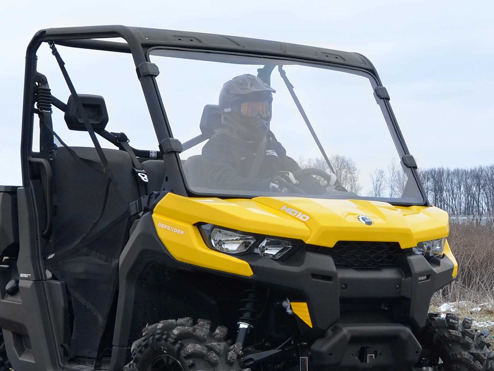SuperATV Heavy-Duty Full Windshield for Can-Am Defender HD5/HD8/HD10, 1/4" Thick Polycarbonate, Clear, Made in USA