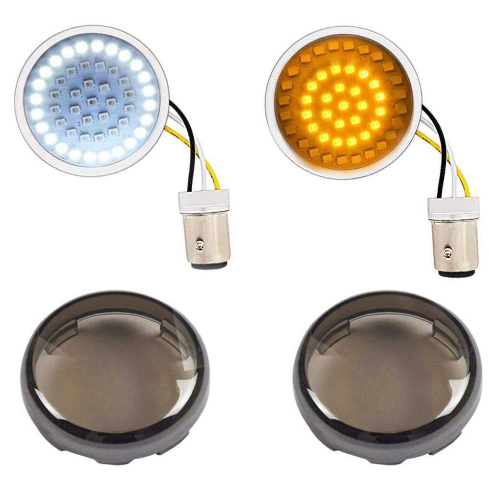 DTR2017 1157 Front LED Turn Signal Lights, 2 Inch Bullet Running Light with Smoked Lens Cover fit Harley Sporster 1200, Dyna, Ro