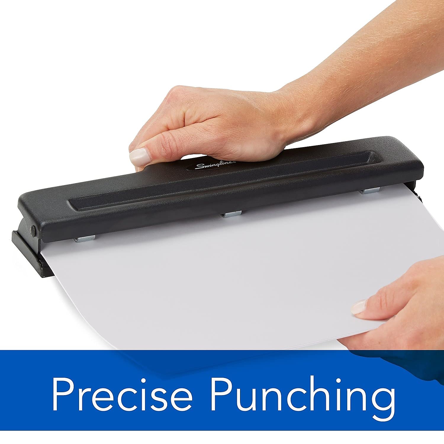 Swingline 10-Sheet Desktop Three-Hole Punch, Adjustable, Metal, Black, Model SWI74015, Small (1-24)