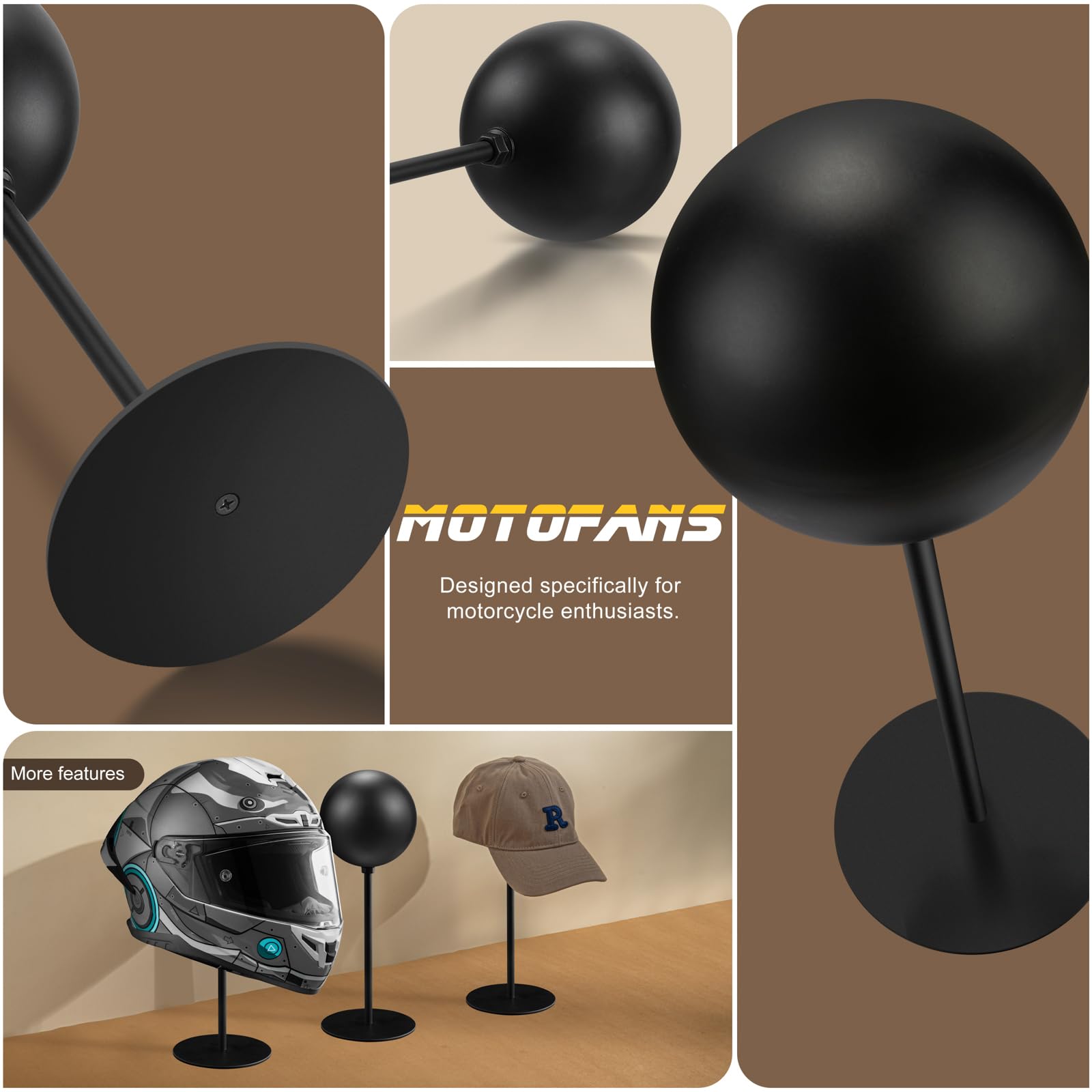 Motofans® Helmet Stand Metal, Rotation Metal Stand Desktop Hanger Rack Helmet Stand Display For Motocycle Helmet, Caps,Hat, And Rugby Helmet