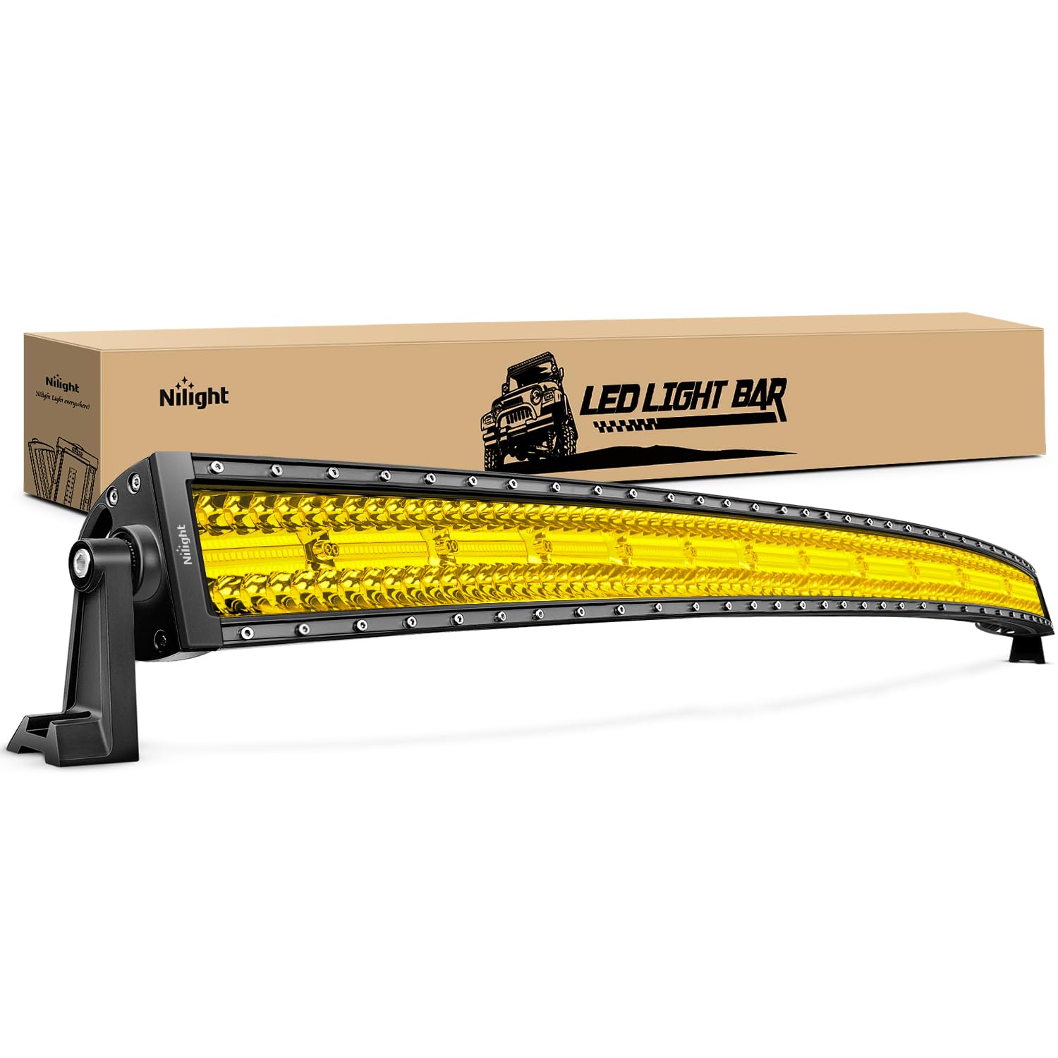 Nilight 50 Inch Led Light Bar 384 Led Chips Yellow Beam Curved Triple Row Fog Light Spot Flood Combo High Power Led Driving Ligh