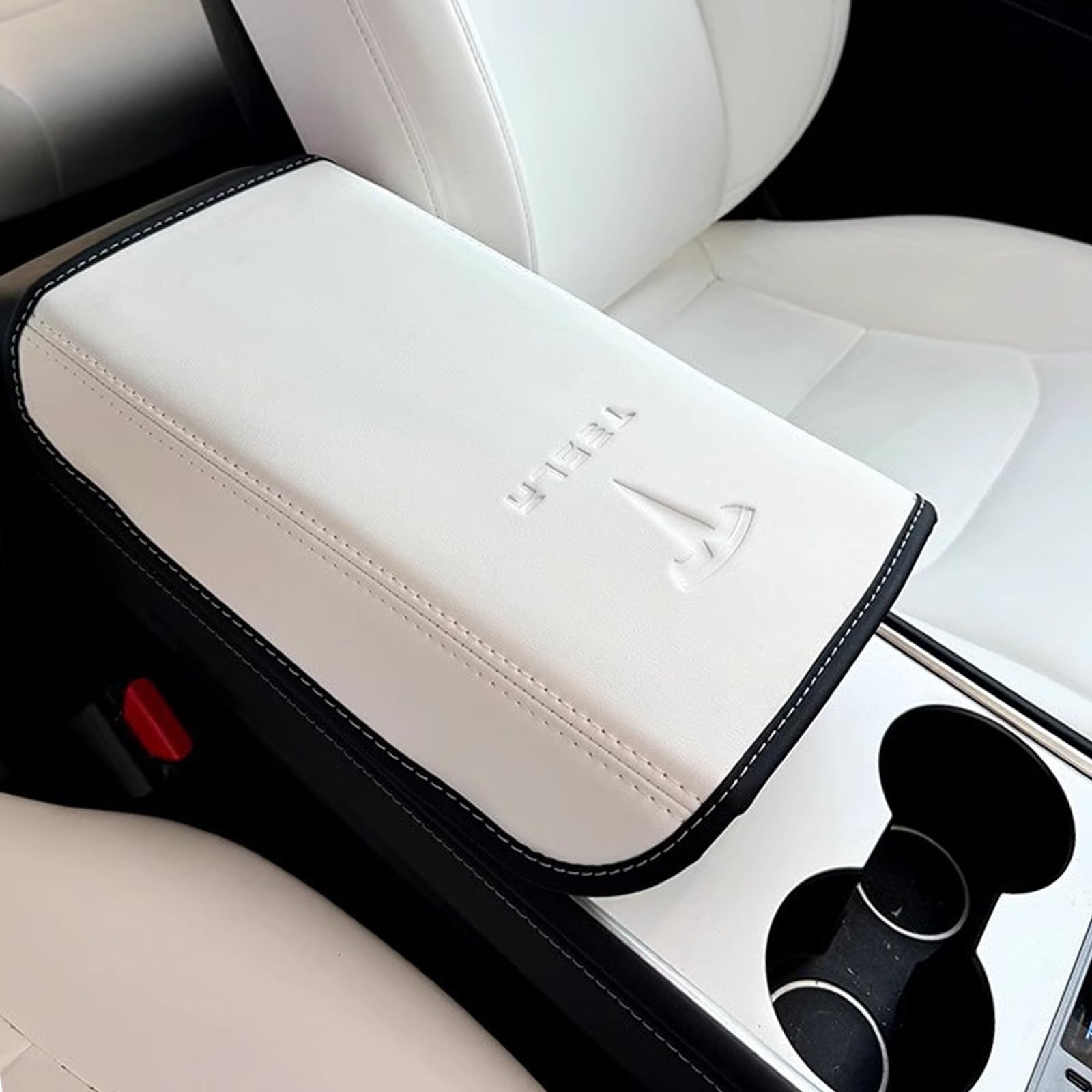 Armrest Cover Designed for Tesla Model 3/Y 2017-2023 2024, Leather Center Console Armrest Box Cover Anti-Scratch Protector Pad I