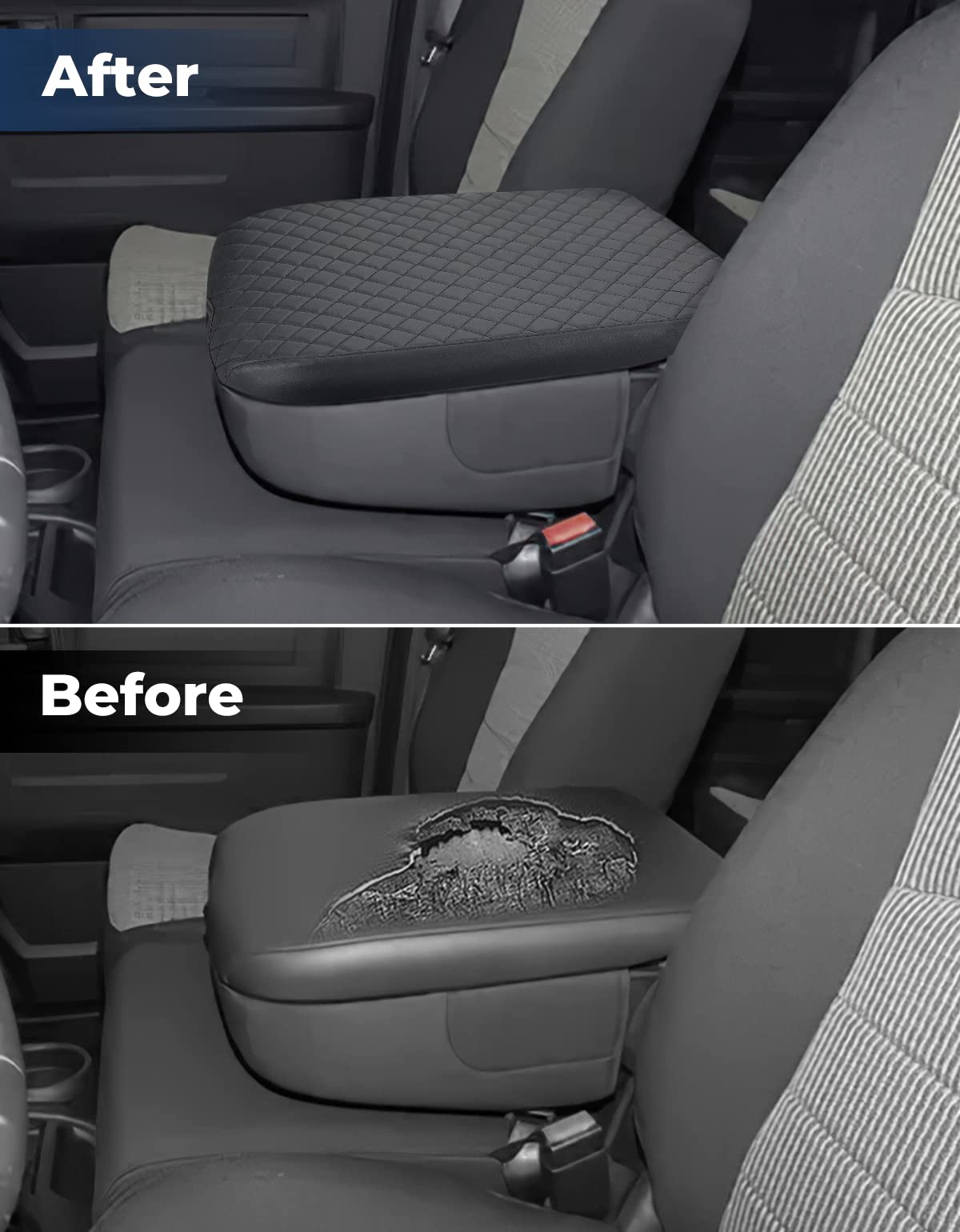 Issyauto Center Console Cover Compatible With 2002-2012 Ram 1500 2500 3500 Jump Seat Console, Armrest Lid Cover Leather Arm Rest