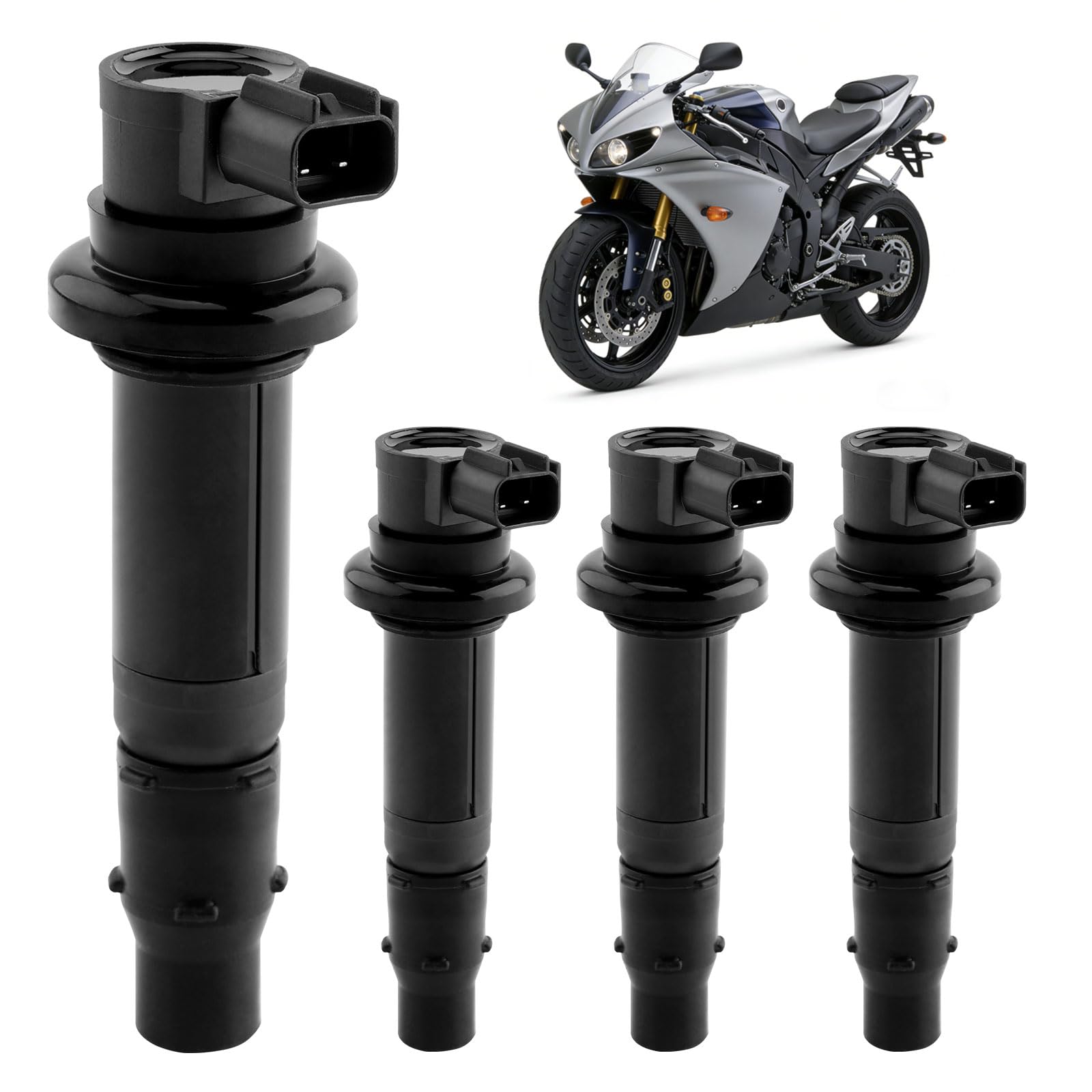 Ignition Coil Packs (4pcs), Compatible with Yamaha 2003-2007 YZF R6, 2002-2006 YZF R1, 2006-2009 YZF R6S, 2006-2014 FZ1 & More, 