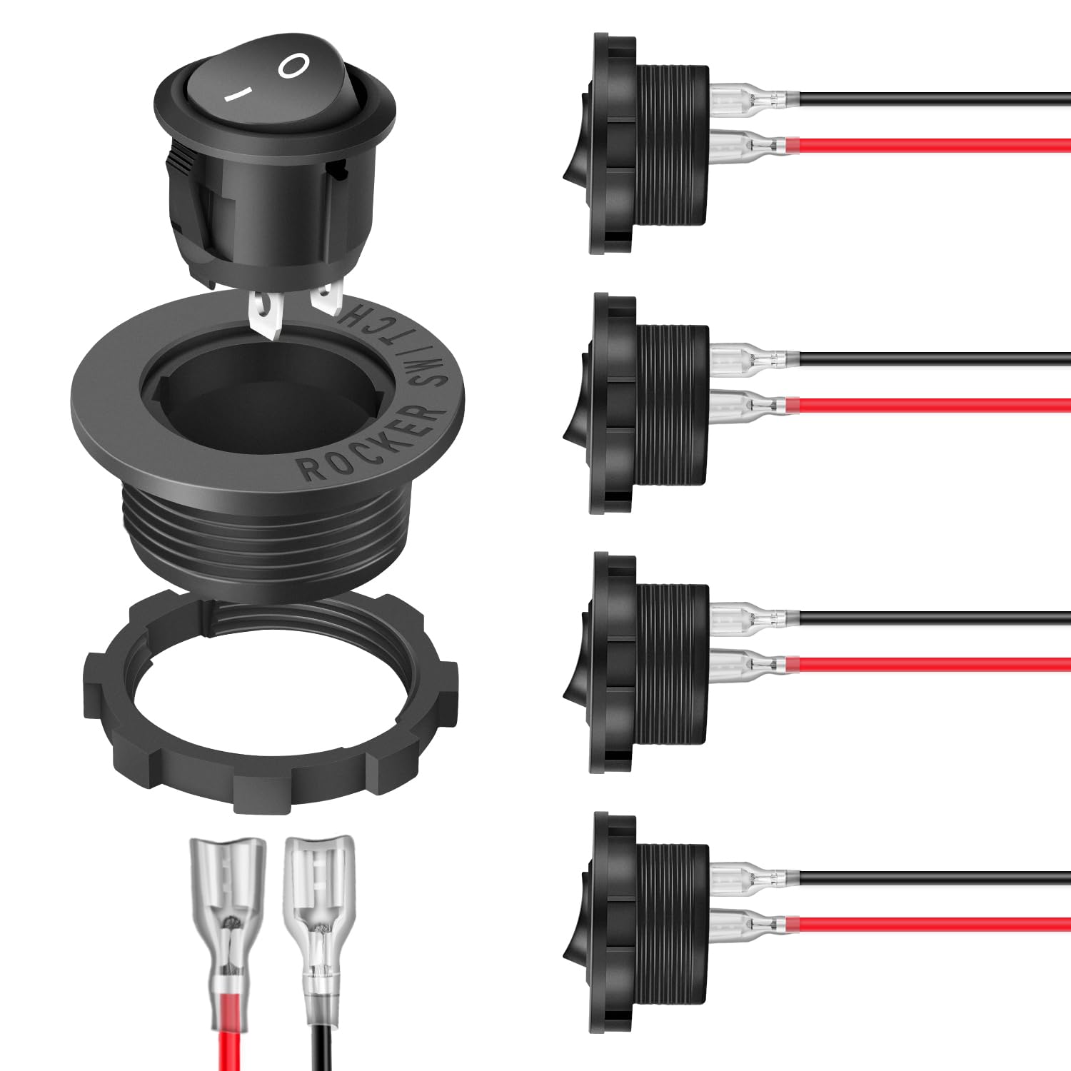 Nilight 5Pcs Round Rocker Switches W/Wiring Harness Spst Switch Holder 20Mm 12Volt 2 Pin Pre-Wired Waterproof Toggle Switch Shel