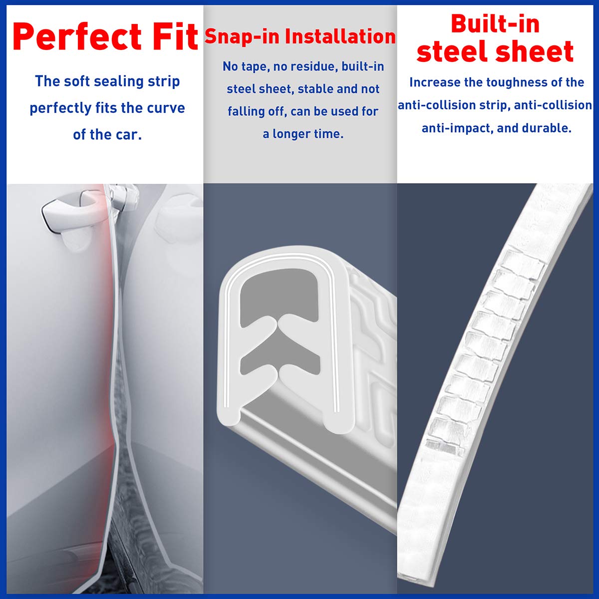 Car Door Edge Guards,Rubber Seal Protector U Shape Edge Trim Door Edge Protection Fit for Most Car (16FT, White)