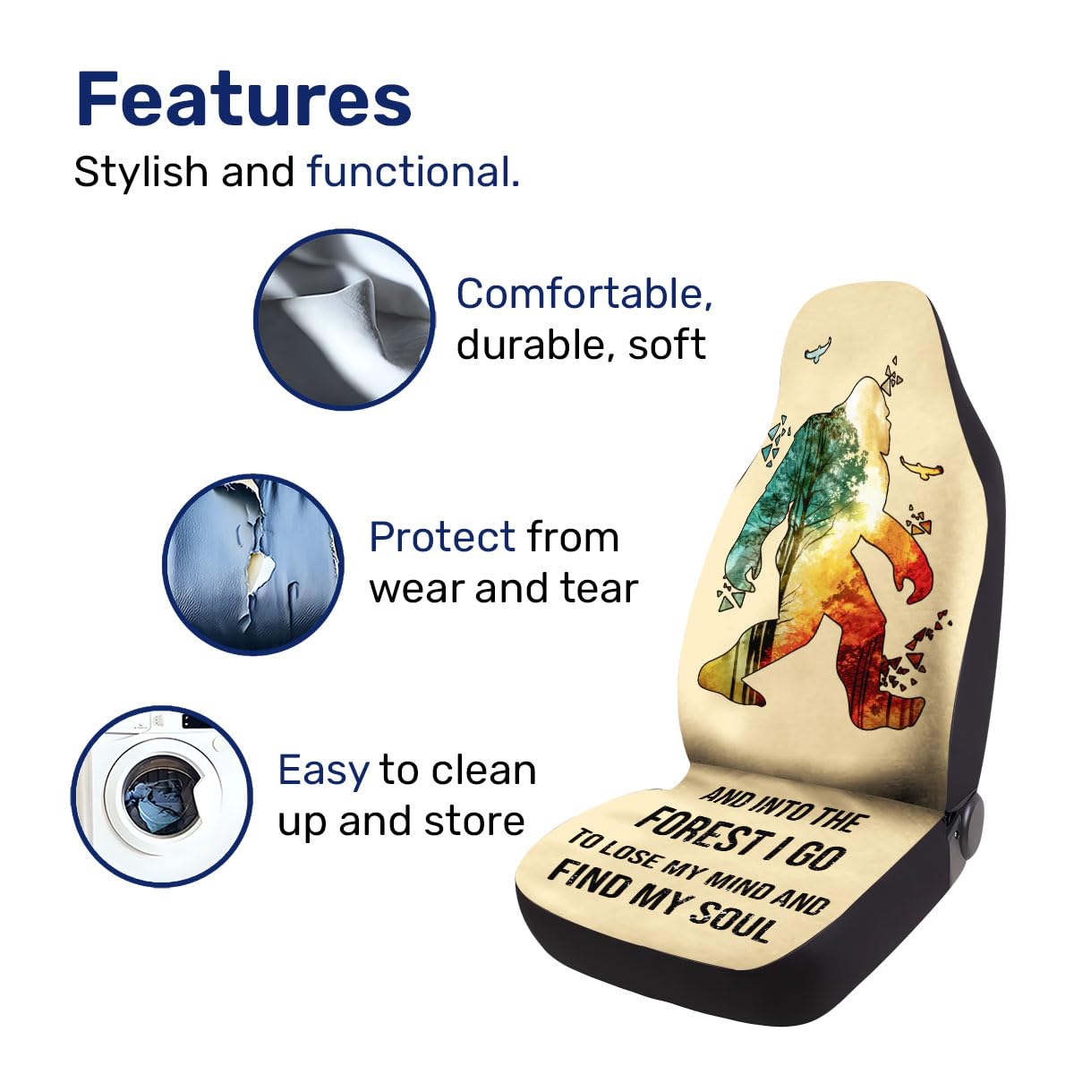 GENANY Bigfoot Car Seat Covers - Durable Polyester, Breathable, 2 Front Covers, 04. Bigfoot Forest, Model LIN04062024D02