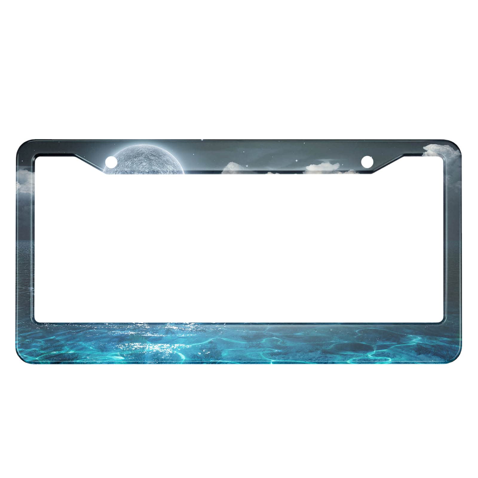 HOSNYE Full Moon on Sea License Plate Frame Night Romantic and Scenic Panorama Metal License Plate Cover Front Plates Frames Car