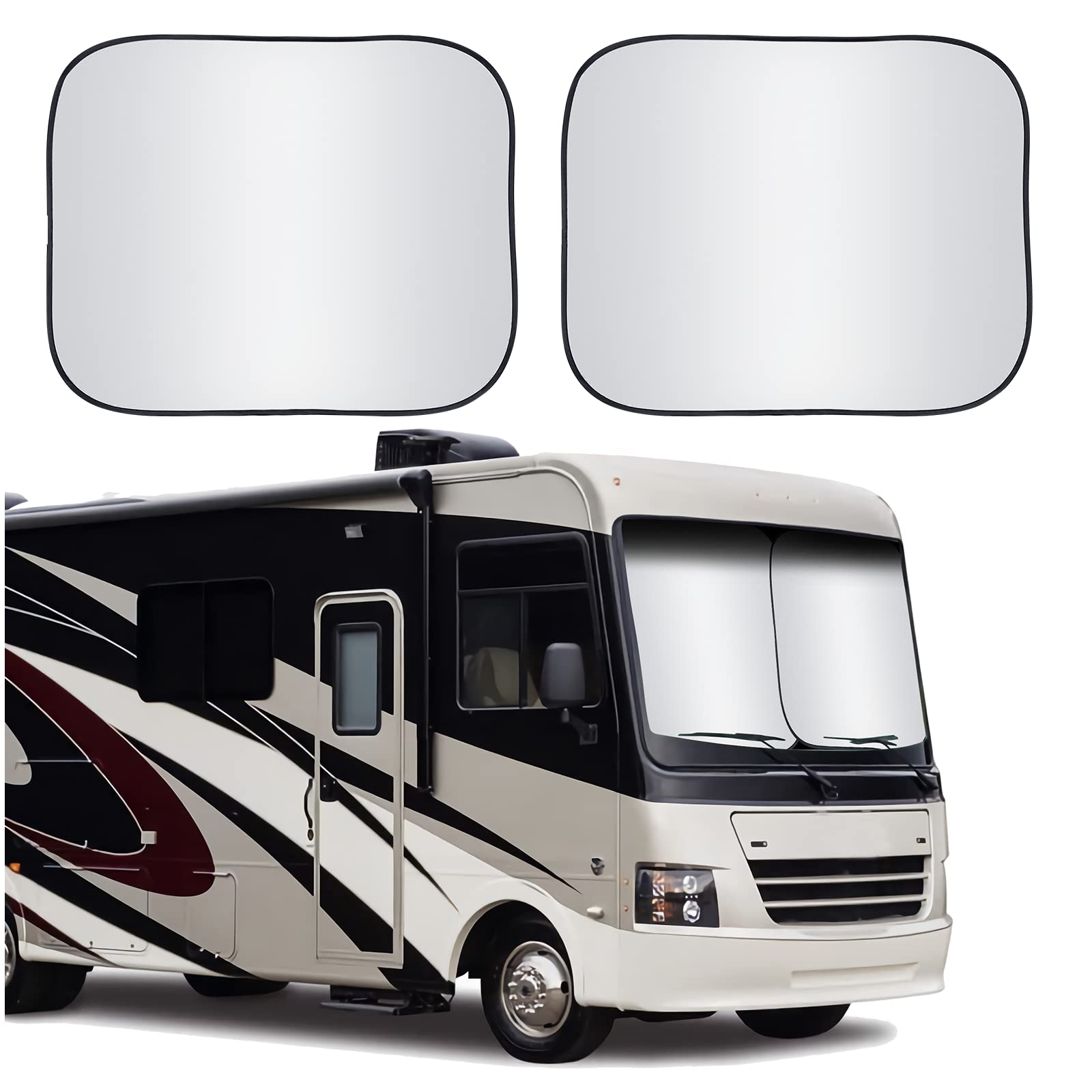 Foldable 2 Piece Rv Car Windshield Sun Shade Cover, Auto Sun Shield Heat Protector For Front Window, Car Sunscreen Uv Reflector