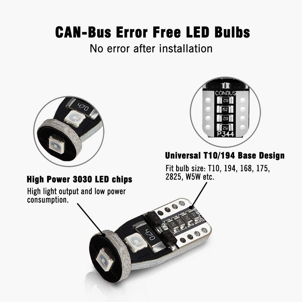 Autogine 10Pcs Error Free 194 168 175 2825 W5W T10 Led Bulbs Green Super Bright 3030 Chipset For Interior Dome Map Door Courtesy