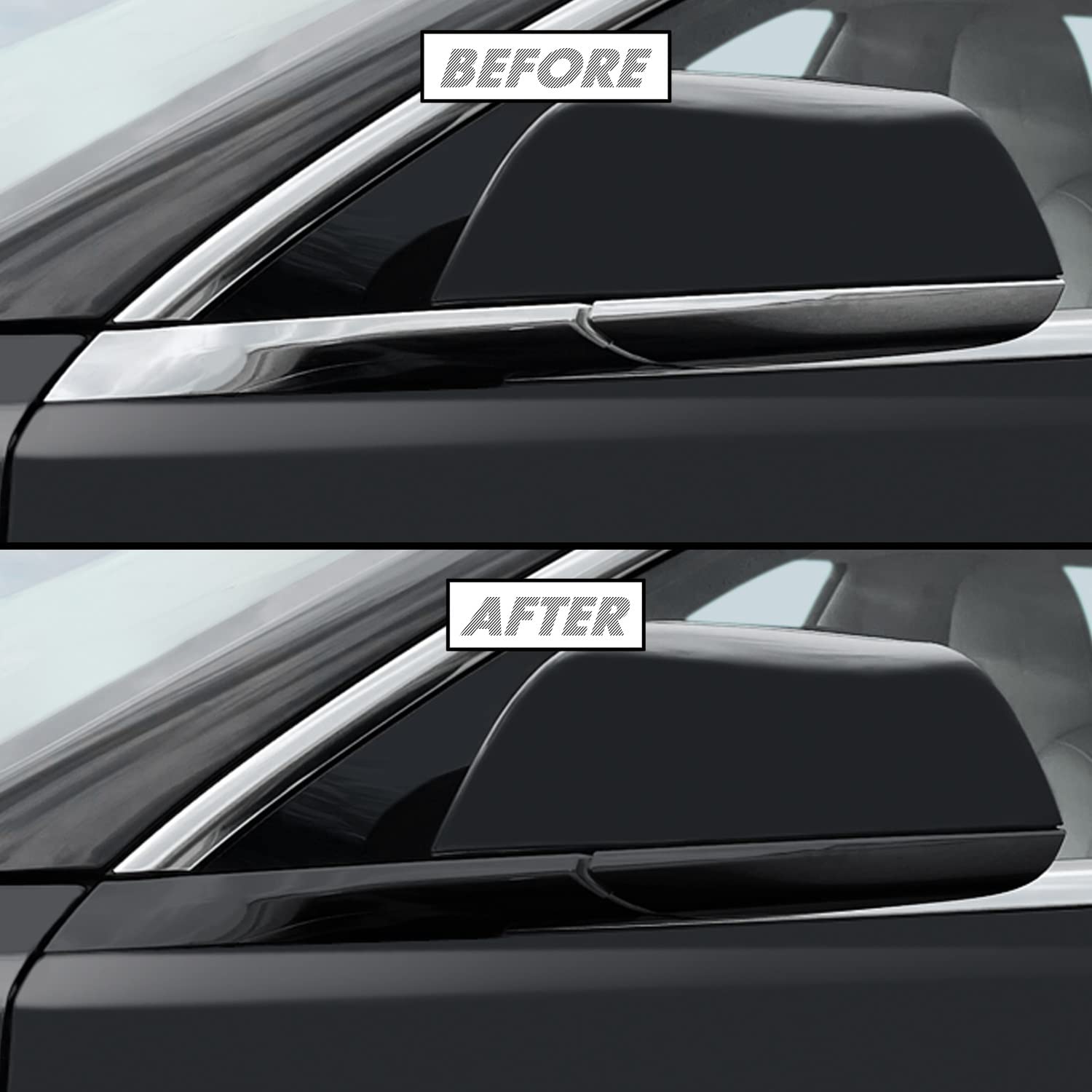 Slickmod Chrome Delete Blackout Vinyl Overlay For Tesla Model 3 (3. Mirror Trim, Satin Black)