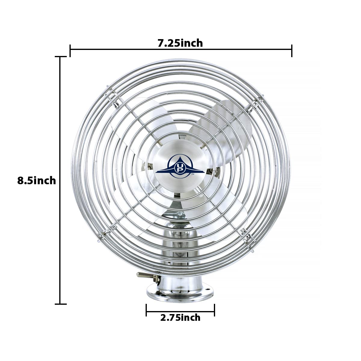 United Pacific 40848 Heavy-Duty Chrome 12V Car Fan W/6'' Fan Blade For Cars, Trucks, Rvs, & Vans, All Metal, 2-Speeds, Adjustabl