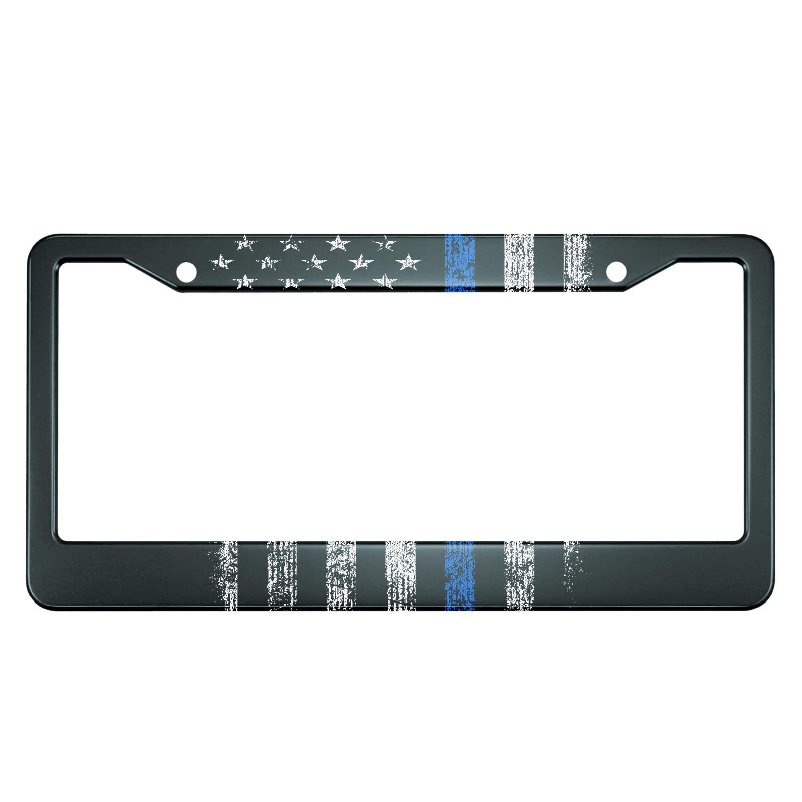 HOSNYE USA Police Flag License Plate Frame - Blue Line Grunge Design, 12x6 Inch Metal Cover for Cars, Front Tag Frame for Men & Women