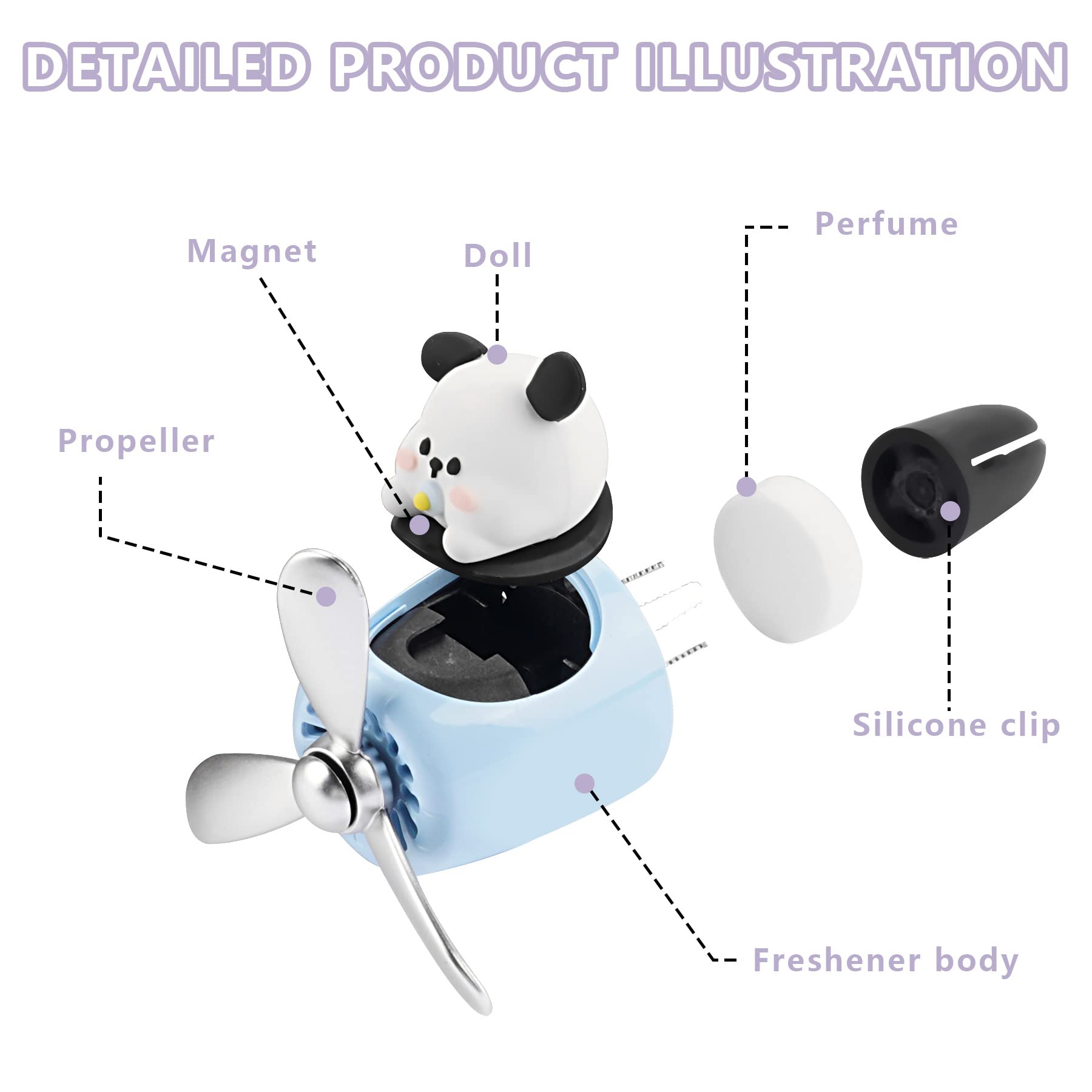 Jimtyee Car Air Fresheners Cute Cartoon White Puppy Pilot Car Diffuser Rotating Propeller Automotive Air Outlet Fan Creative Car