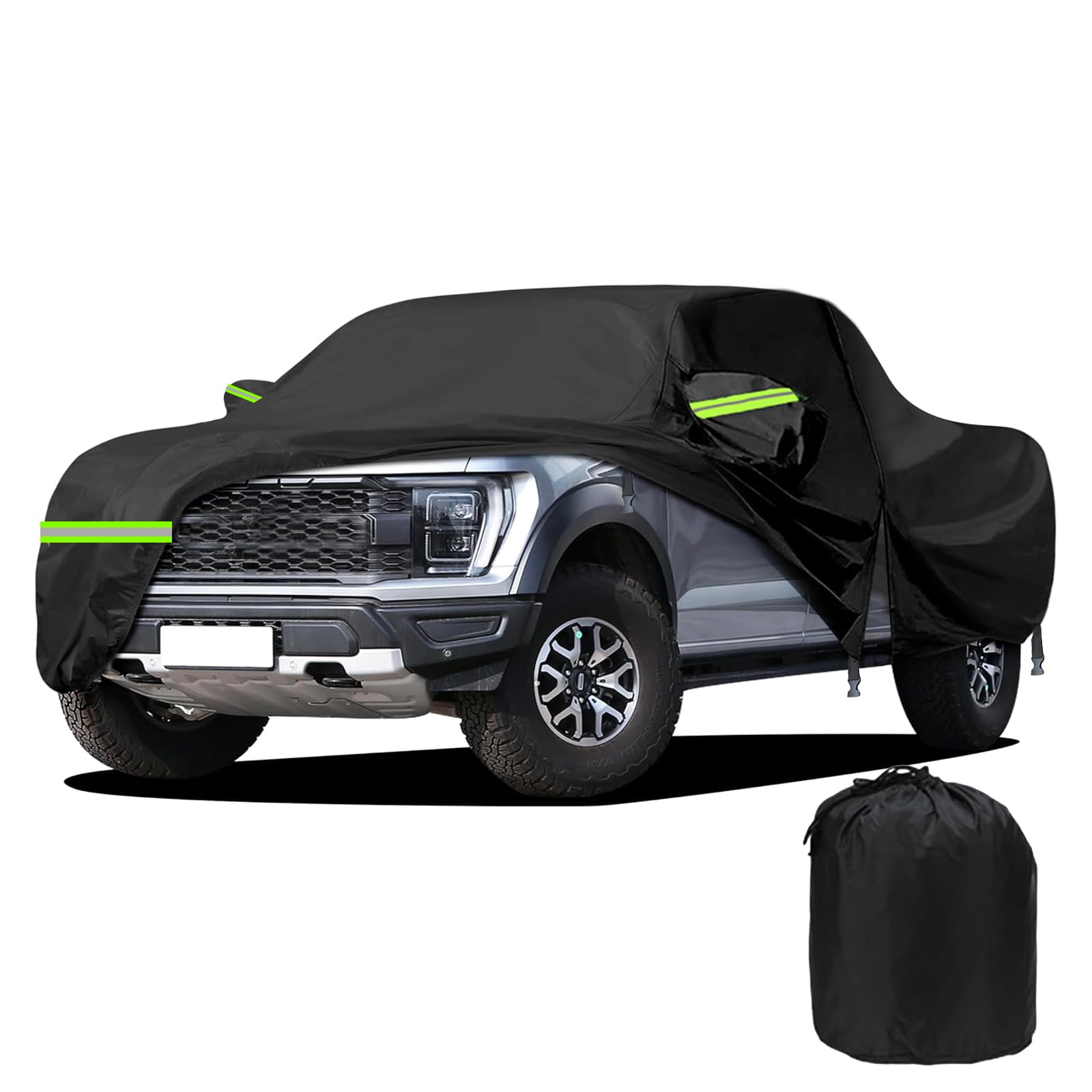 JZAHYUK Truck Cover, 6 Layers Waterproof Pickup Cover, All Weather Truck Car Cover with Zipper Door for Snow Rain Dust Protectio