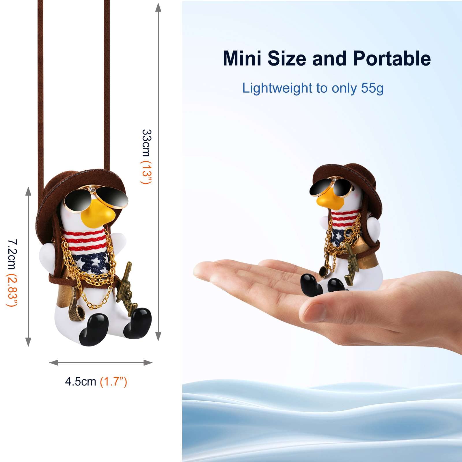 Cool Swinging Duck Car Hanging Ornament,Flying Duck with Sunglasses and Necklace, Cute Car Interior Rear View Mirror Decoration