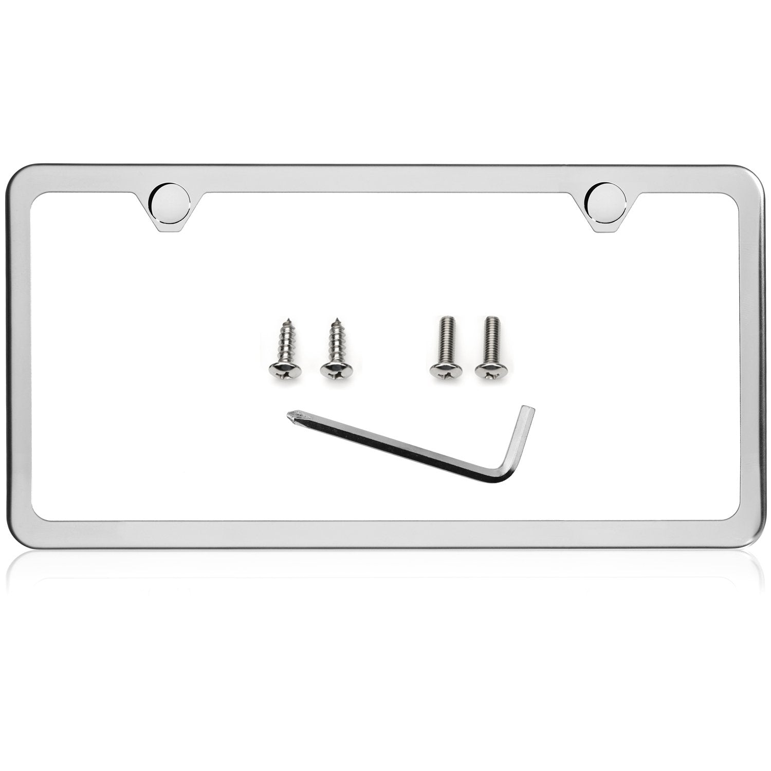 LFPartS 2 Hole Slim Polished Stainless Steel License Plate Frame, Chrome Finish, Model US-2HLFSS-304SS