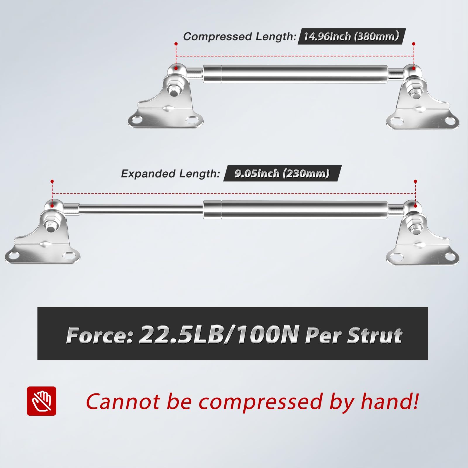 Vepagoo Stainless Steel Gas Struts - 15 inch, 22.5Lb/100N, Silver, 2pcs for Boat Hatch, RV Bed, Cabinet, Trap Door Lift Support