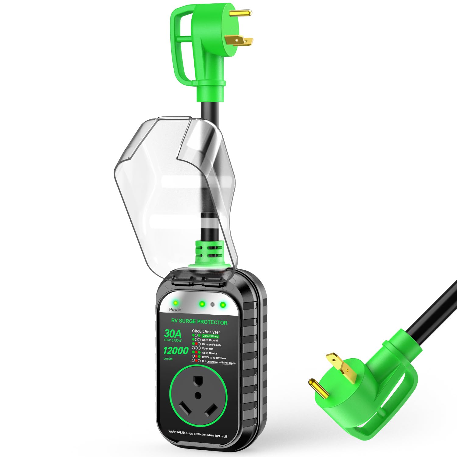 GEARGO 30 Amp RV Surge Protector, Full Protection RV Adapter Plug, Model FC-03, Green, Plastic Material, 2025 New Upgrade