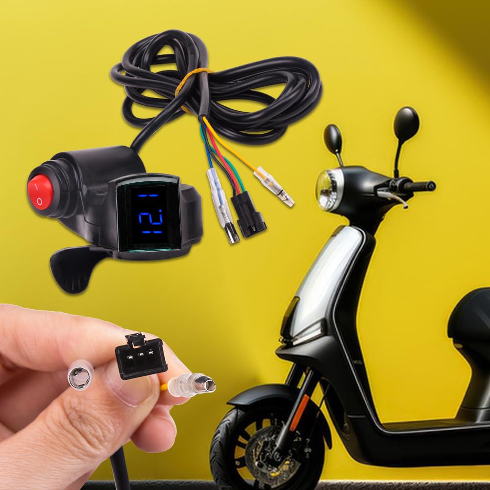 KOOBOOK 1Pcs 12V-72V E-Bike Universal Thumb Throttle LED Display Voltage Black Portable Digital Grips with Power Switch for Scoo