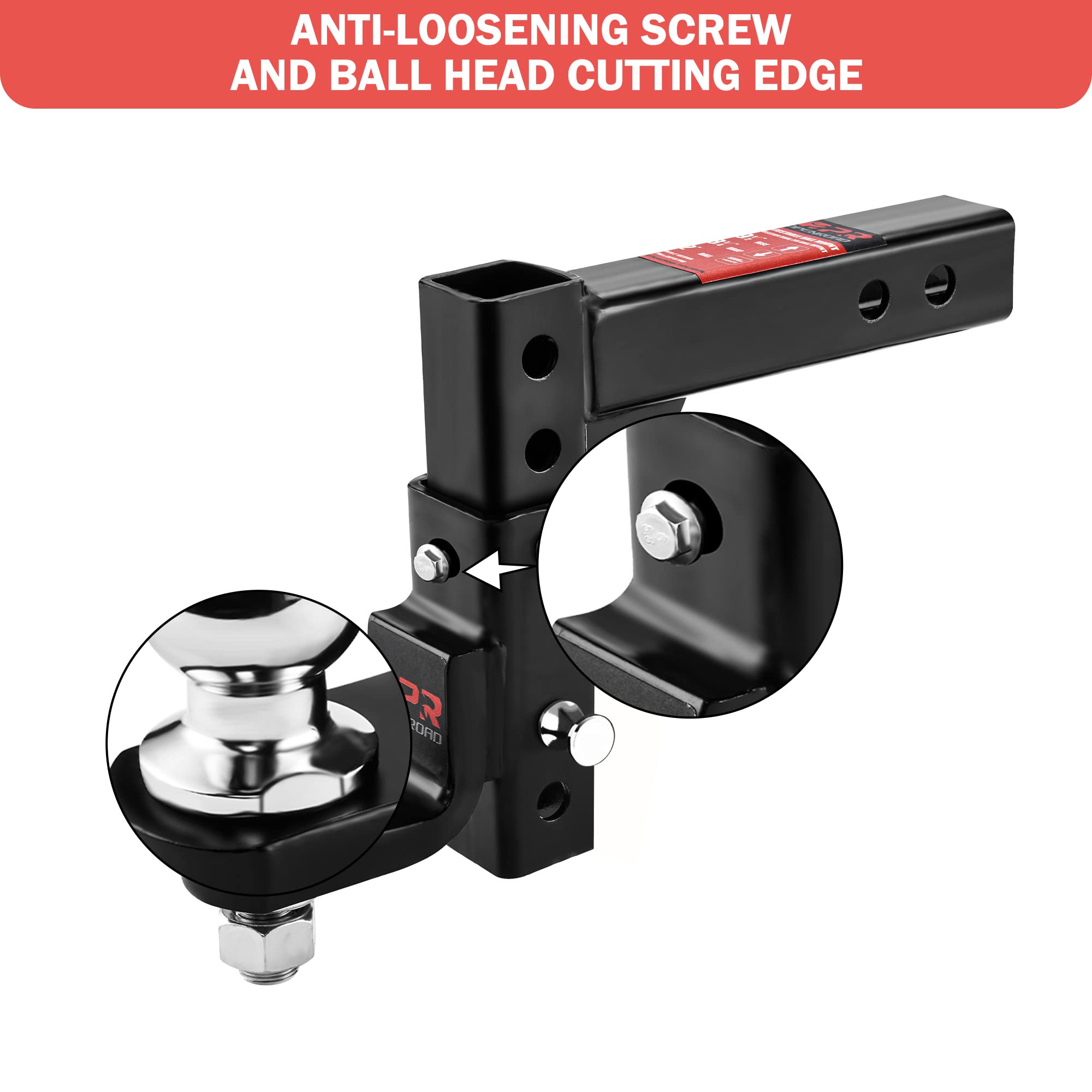 Openroad Adjustable Trailer Hitch Ball Mount - Fits 2-Inch Receiver, 2'' Tow Balls, 7500Lbs, 9-1/2'' Drop/ 8-1/4'' Rise, Heavy D