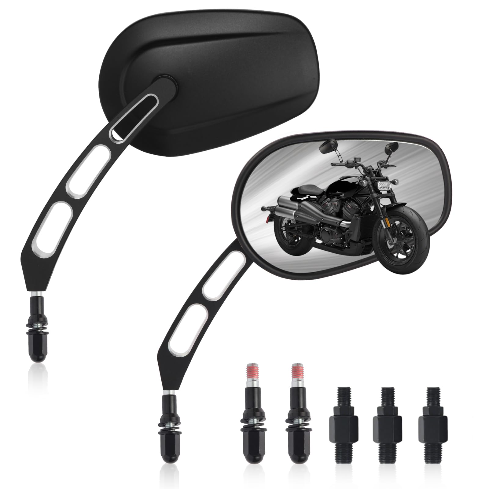 Motorcycle Mirrors for Handlebars - Black CNC Long Stem Rearview Mirrors for 1982-2024 Harley Road Glide CVO Dyna Electra Glide 
