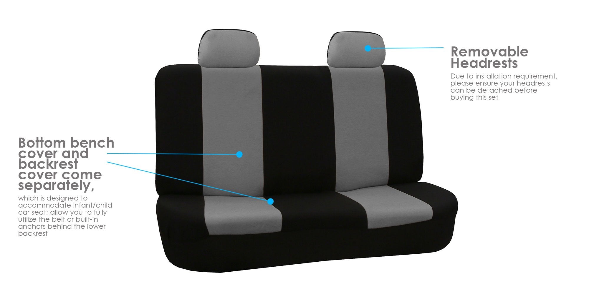 Fh Group Flat Cloth Seat Covers Front Seat And Solid Rear Bench Full Set With Gift - Universal Fit For Cars, Trucks & Suvs (Gray