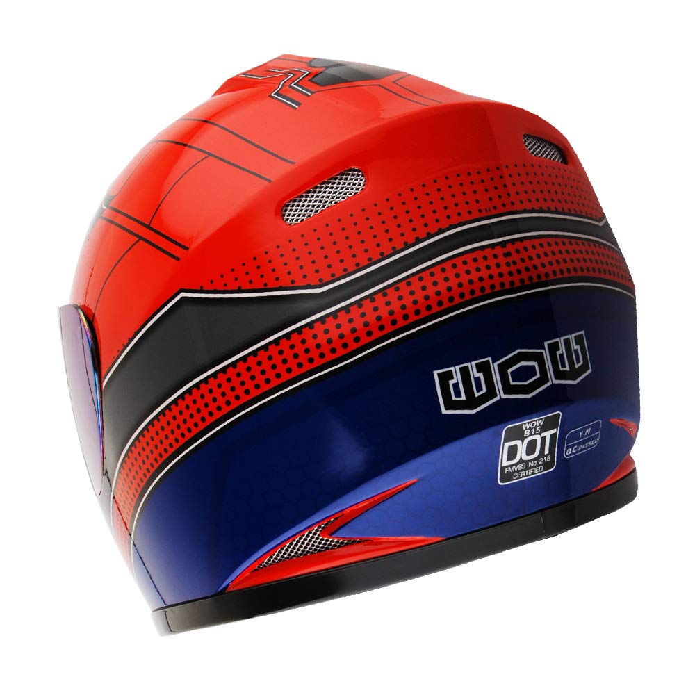 WOW Youth Full Face Motorcycle Helmet Bundle, Small, Thermoplastic, Spider Red + MX Skeleton Glove, Model HKY-B15-Bundle