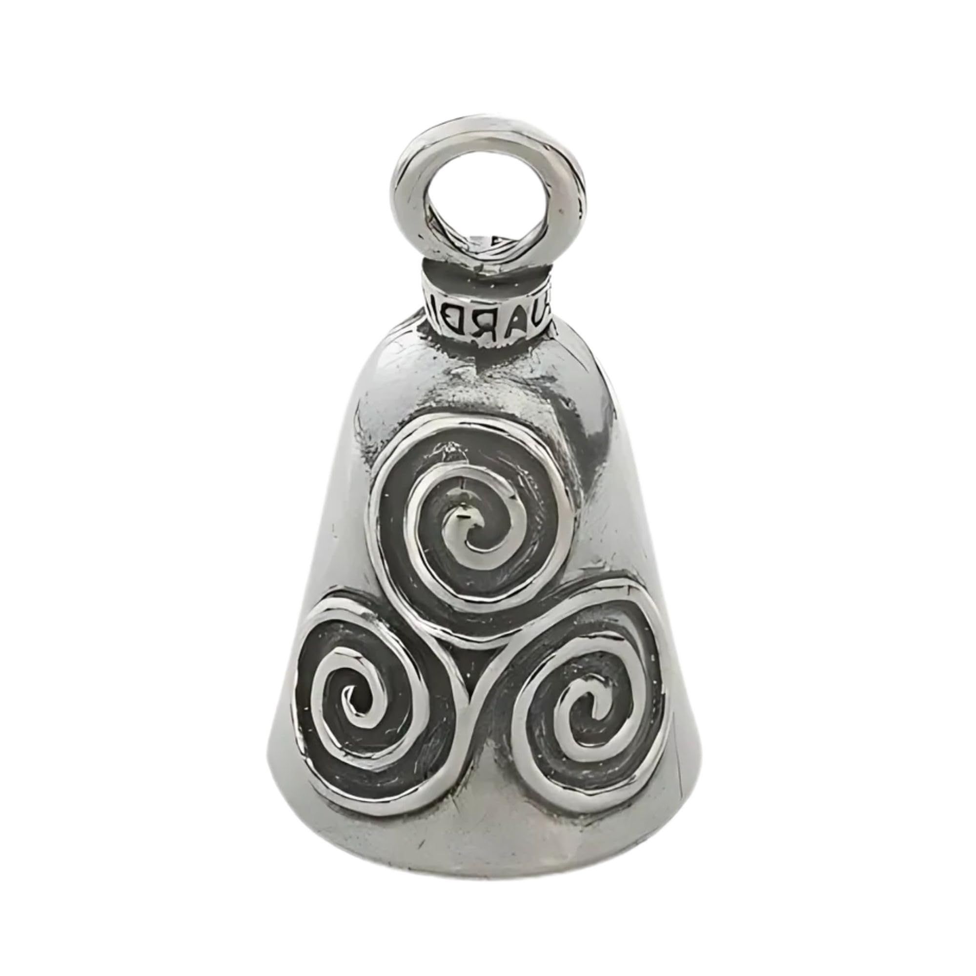 Guardian Bell Motorcycle Bell - Triskele Good Luck, 1.75" Lead-Free Pewter, Includes Keyring & Black Velvet Gift Bag, Made in USA
