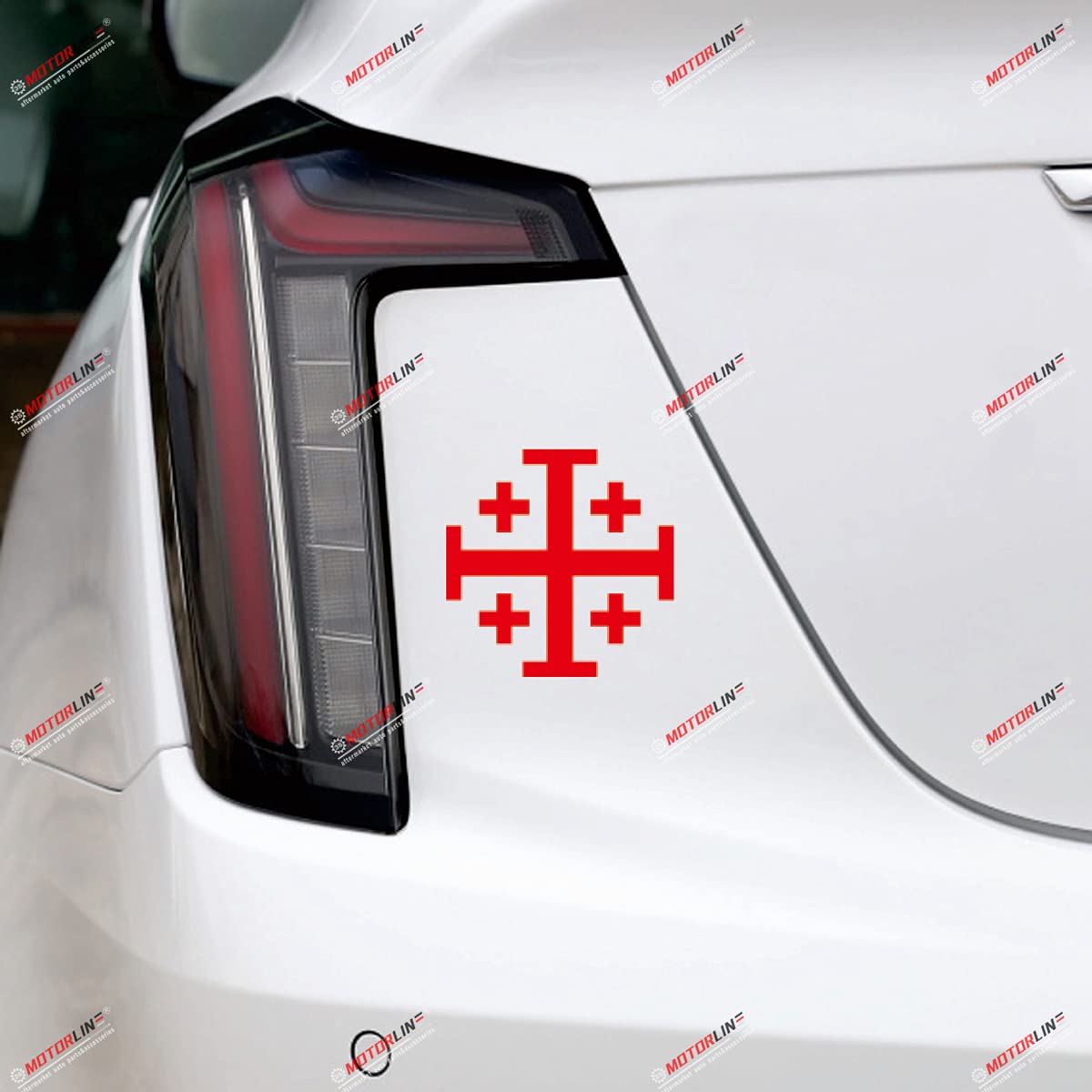 2X Red 6'' Jerusalem Cross Crusaders' Cross Five-Fold Cross Decal Sticker Car Vinyl Die Cut No Background