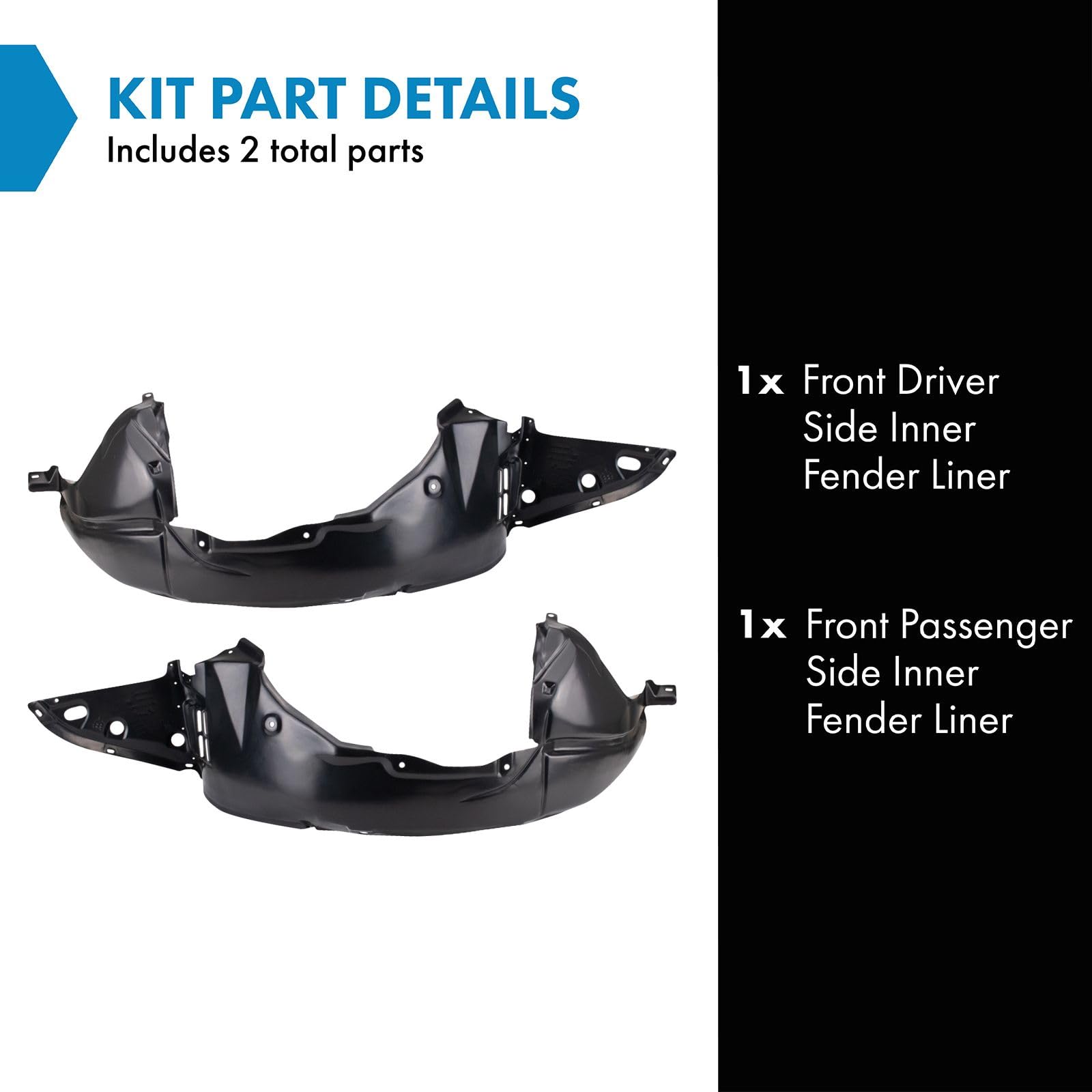 Trq Front Inner Fender Liner Set Compatible With 2007-2011 Nissan Altima Ni1248120 Ni1249120