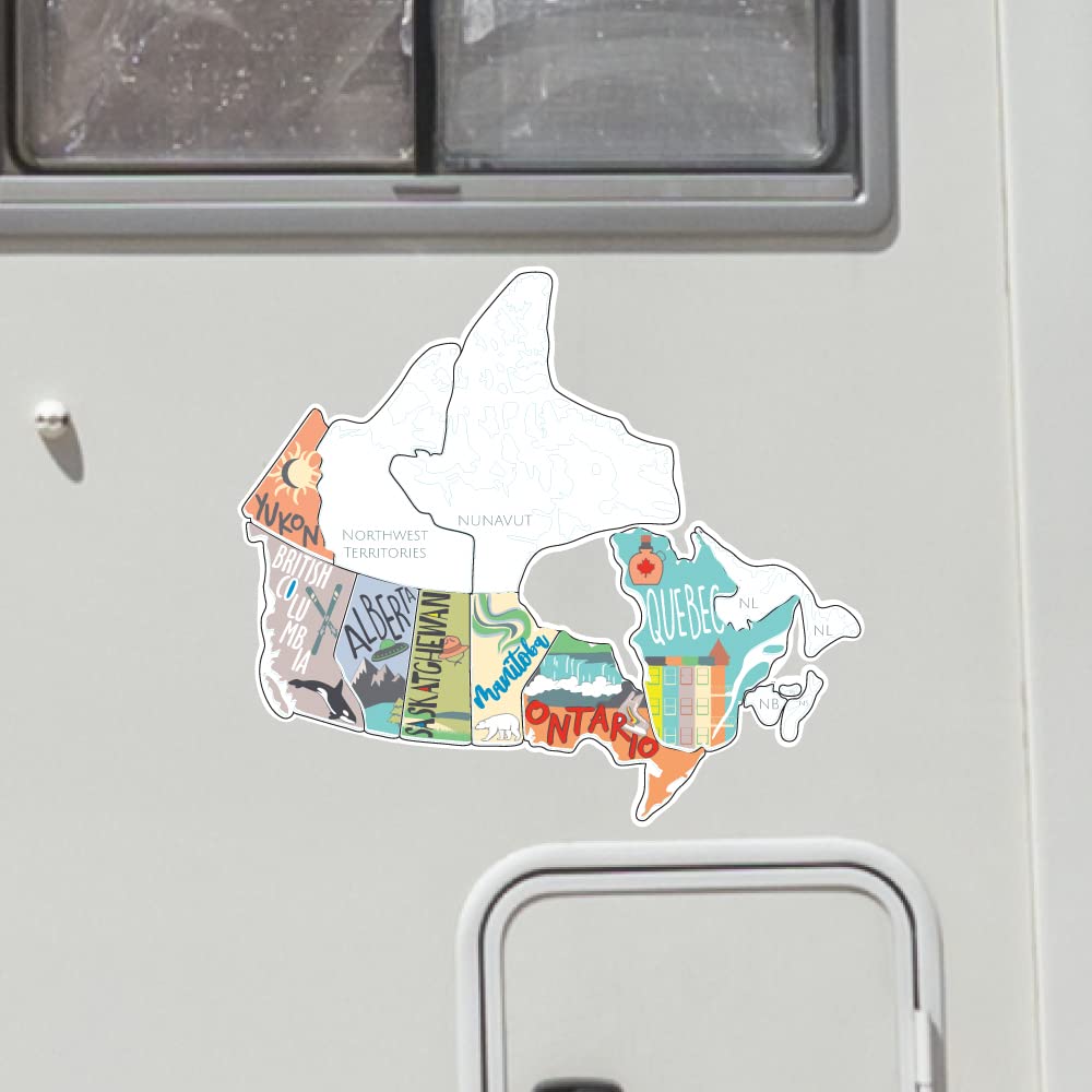 Fairwinds Designs RV Sticker Map of Canada - Vinyl Decals for Motorhome & Travel Trailers, Multicolor Travel Map Sticker Set