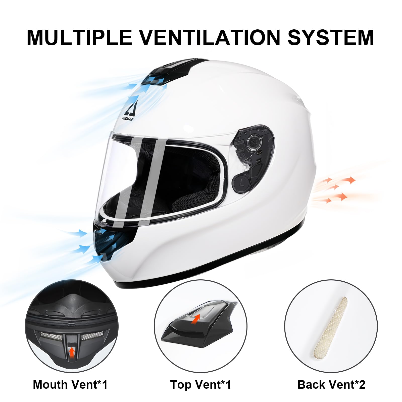 TRIANGLE Full Face Motorcycle Helmet for Men & Women, Large, Glossy White, Tinted & Clear Visor, DOT Approved, Model TFF15-MB-VS