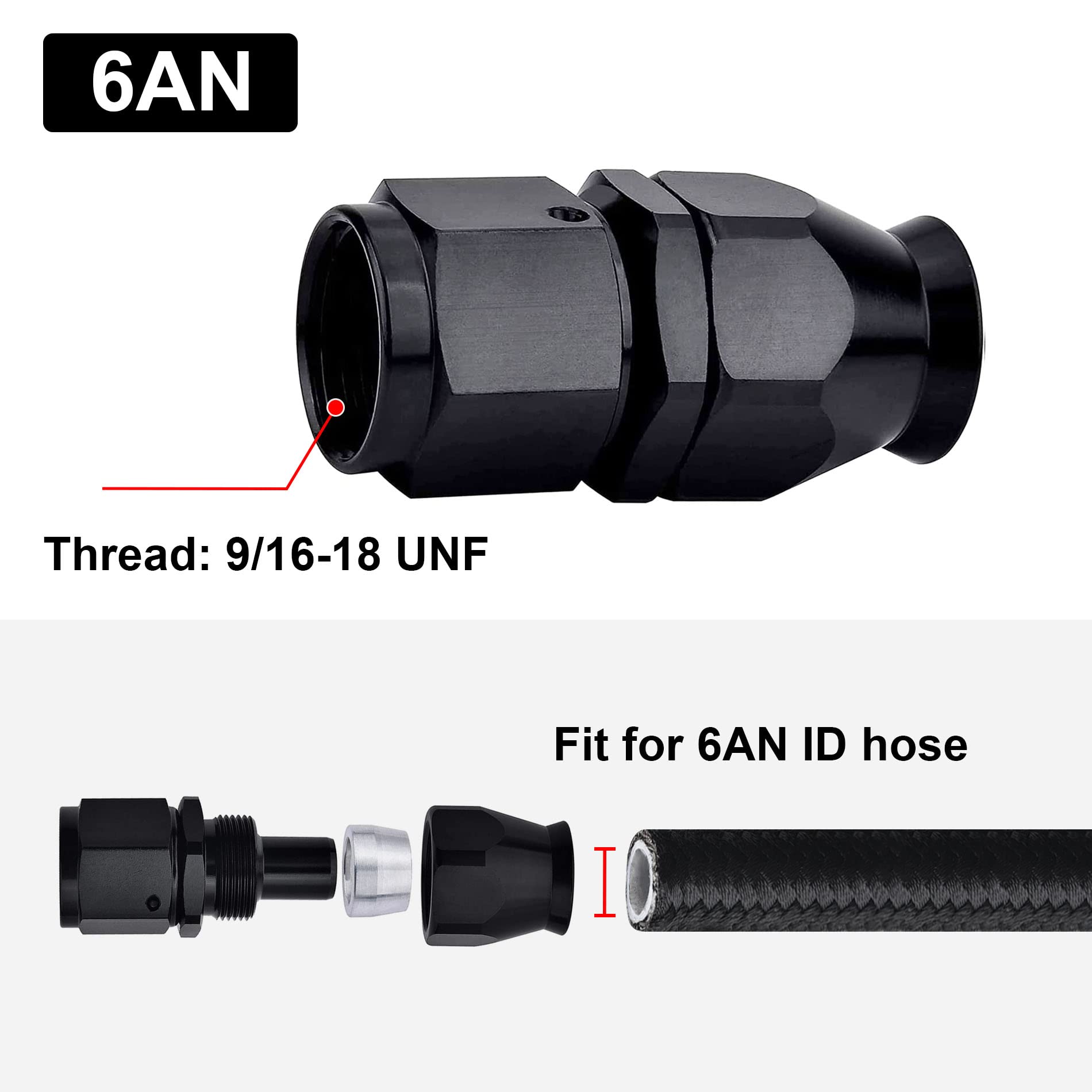 Evil Energy 6An Ptfe Hose End Fitting Straight Black For Ptfe Hose Only 2Pcs