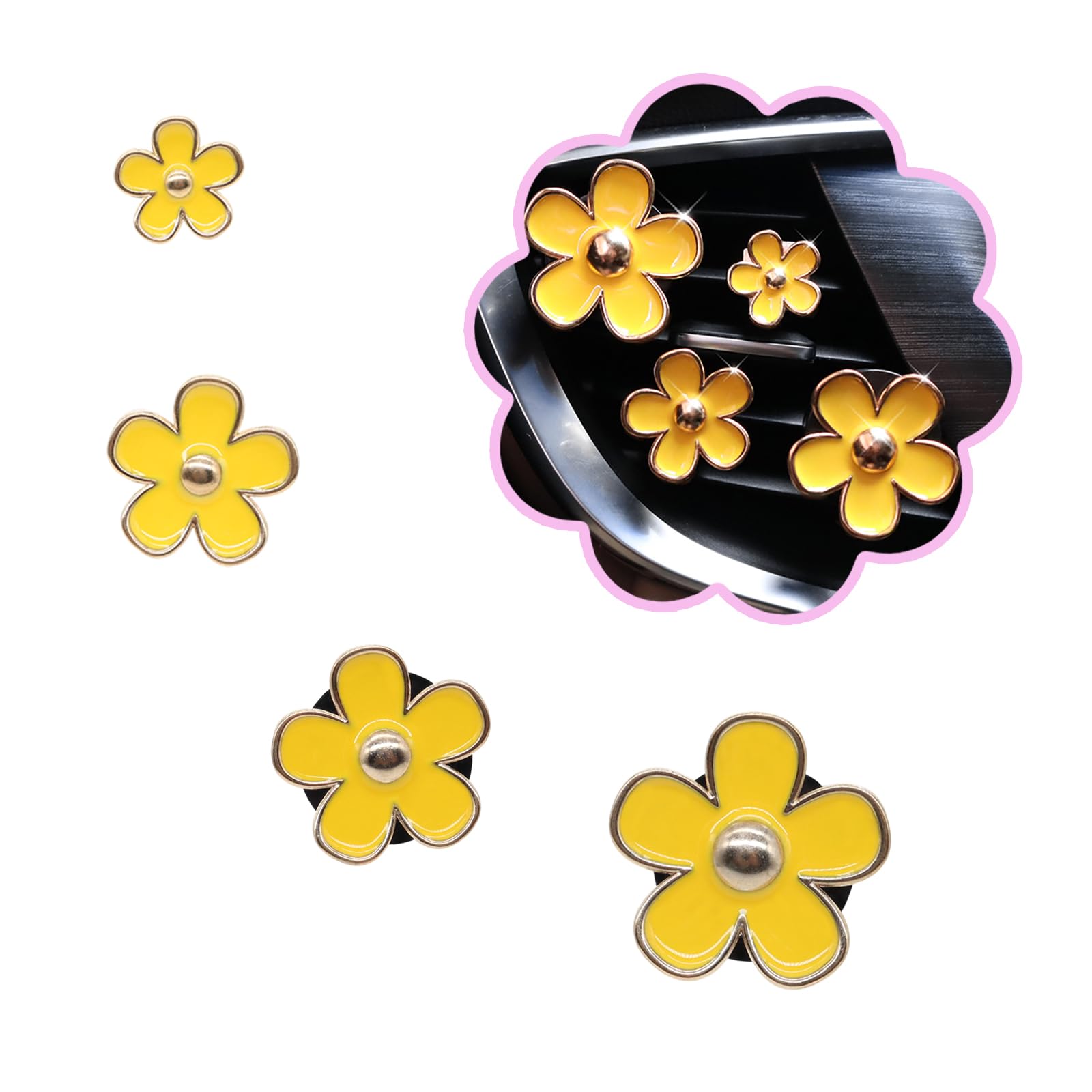 Oriesse Flowers Air Vent Clips Car Air Freshener,4Pcs Yellow Girly Daisy Flower Car Accessories For Women,Lavender Car Scent Dec