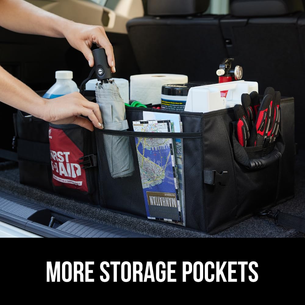 GORILLA GRIP Large Capacity Trunk Storage Organizer, 2 Pack, Black, Water Resistant, Collapsible, Multi-Compartment for Cars and SUVs