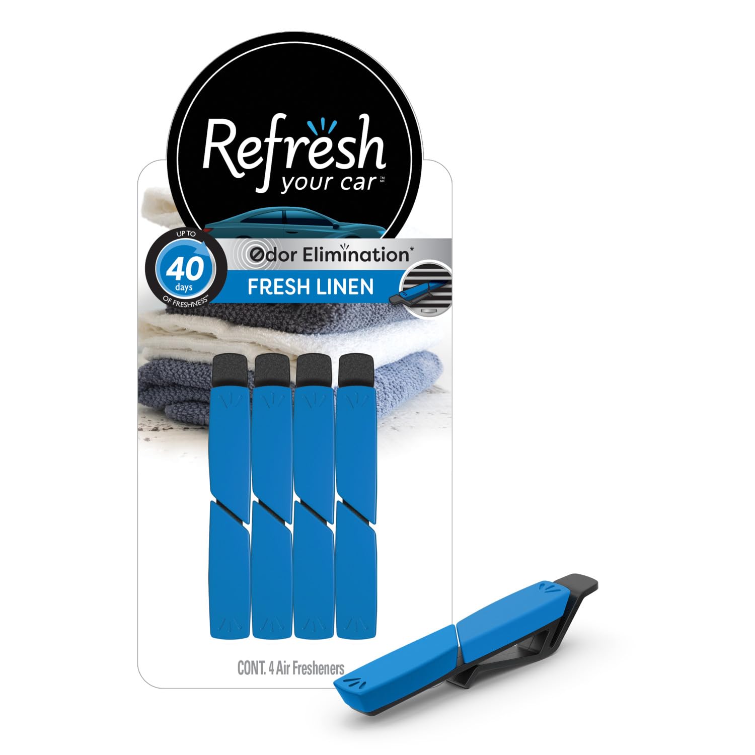 Refresh Your Car Air Freshener Vent Sticks, Fresh Linen Scent, 4 Pack, Convenient Car Vent Sticks