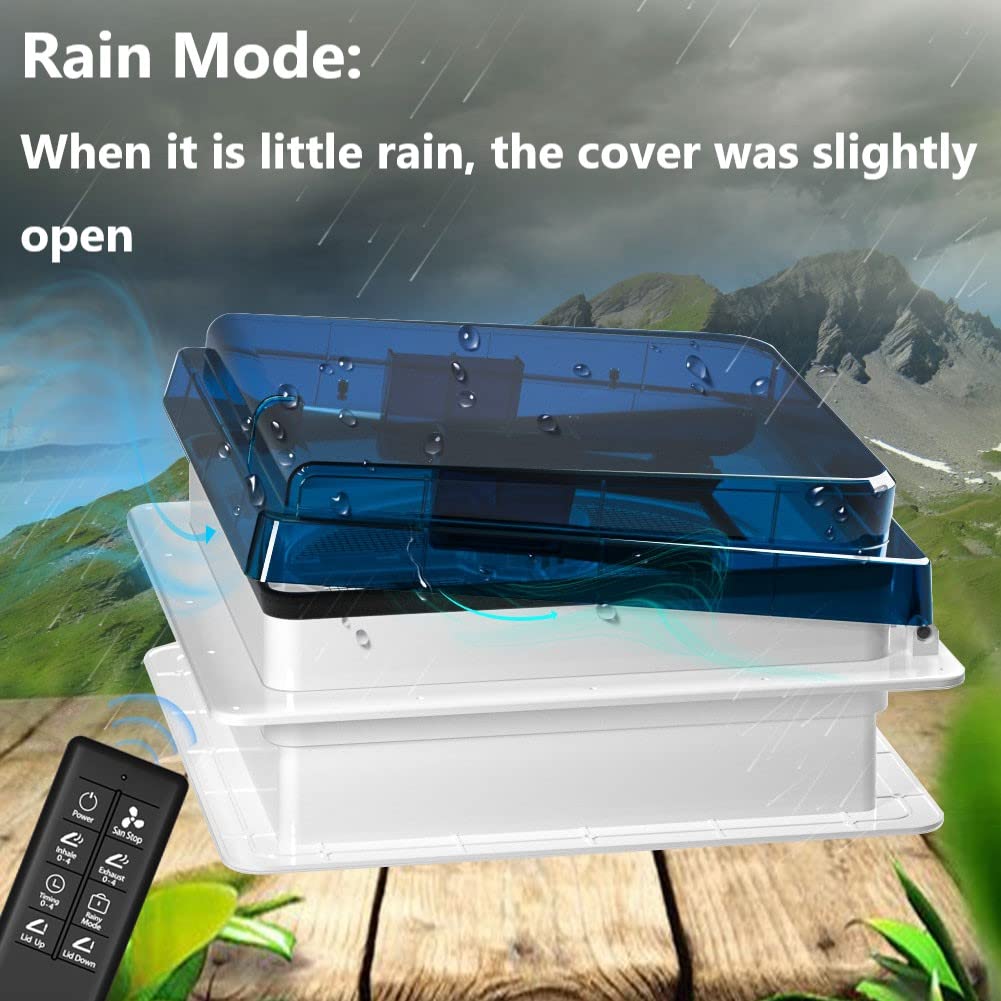 2012 Air Max 14'' Vent Rv Roof Vent Reversible Exhuast Fan, Ultra Low Sound Rv Air Ventilation Ceiling Fan 12V Remote With Rain