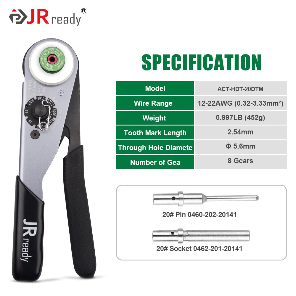 JRready ST6360 DTM Connector Crimp Tool Kit with 354 PCS Connectors, Size 20 Solid Terminal for Automotive Electrical Applications