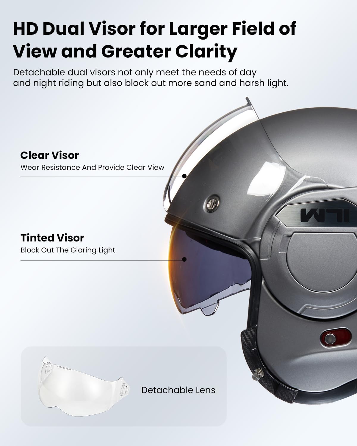 ILM Vintage Modular Motorcycle Helmet DOT B707, Matte Gray, XL, ABS, 180° Chin Guard for ATV/UTV/Snowmobile