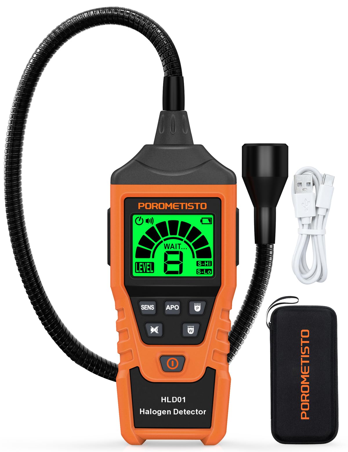 2 in 1 Rechargeable Halogen Detector POROMETISTO,Detect CFCs,HFCCS,HFCS,HFOS, 2 Sensitivity Mode Refrigerant Leak Detector Tri-C