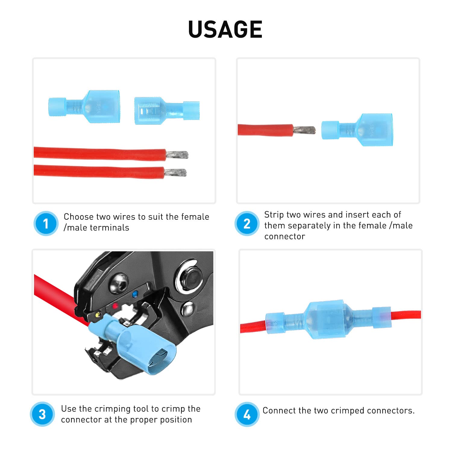 Nilight 200PCS Fully Insulated Wire Crimp Terminal Connectors - 16-14 Gauge, Nylon, Model GO-05, Spade Terminal