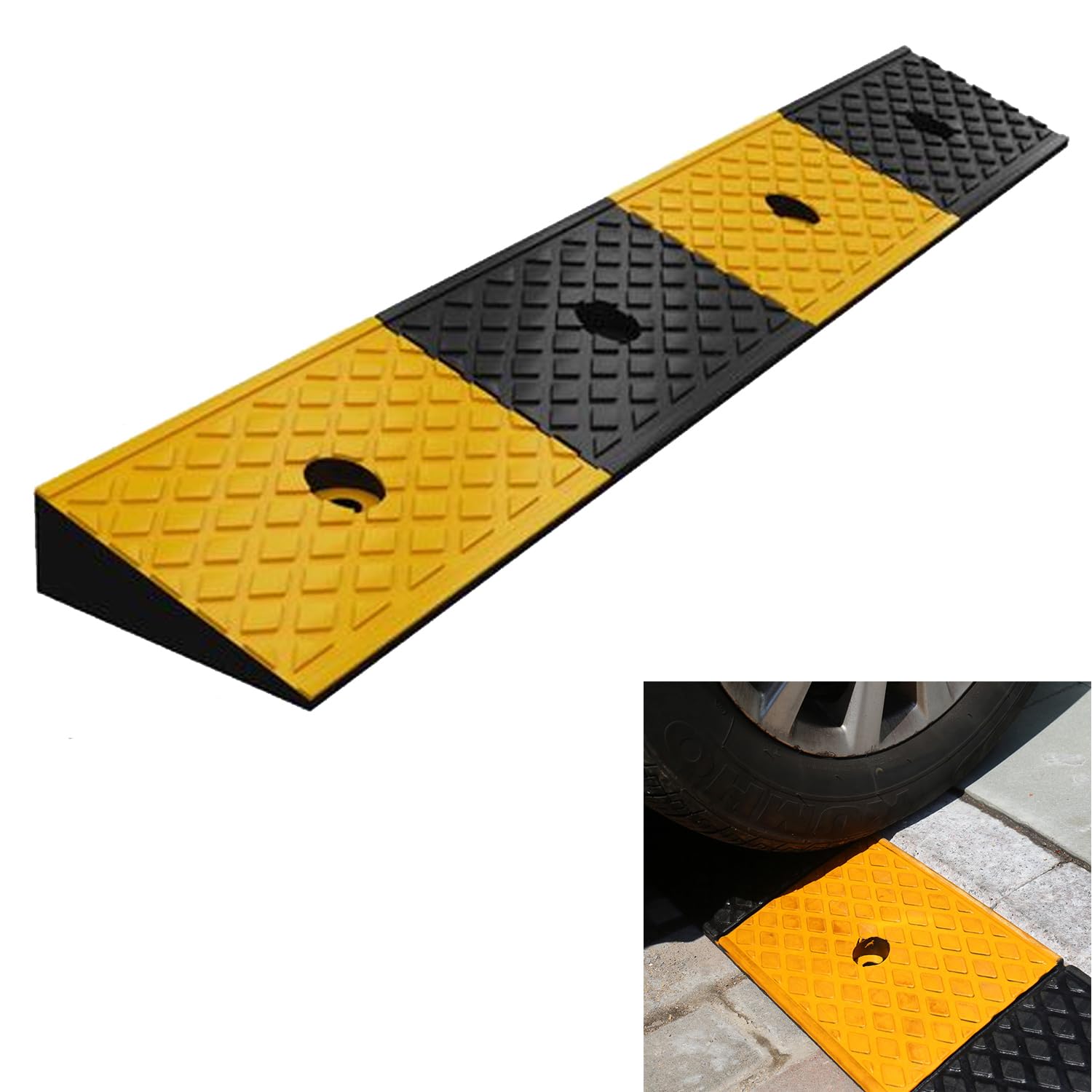 Nisorpa 2 Rubber Curb Ramps Heavy Duty Driveway Curb Ramps Loading Rubber Curb Ramp Threshold Ramp for Car Vehicle SUV Truck Mot