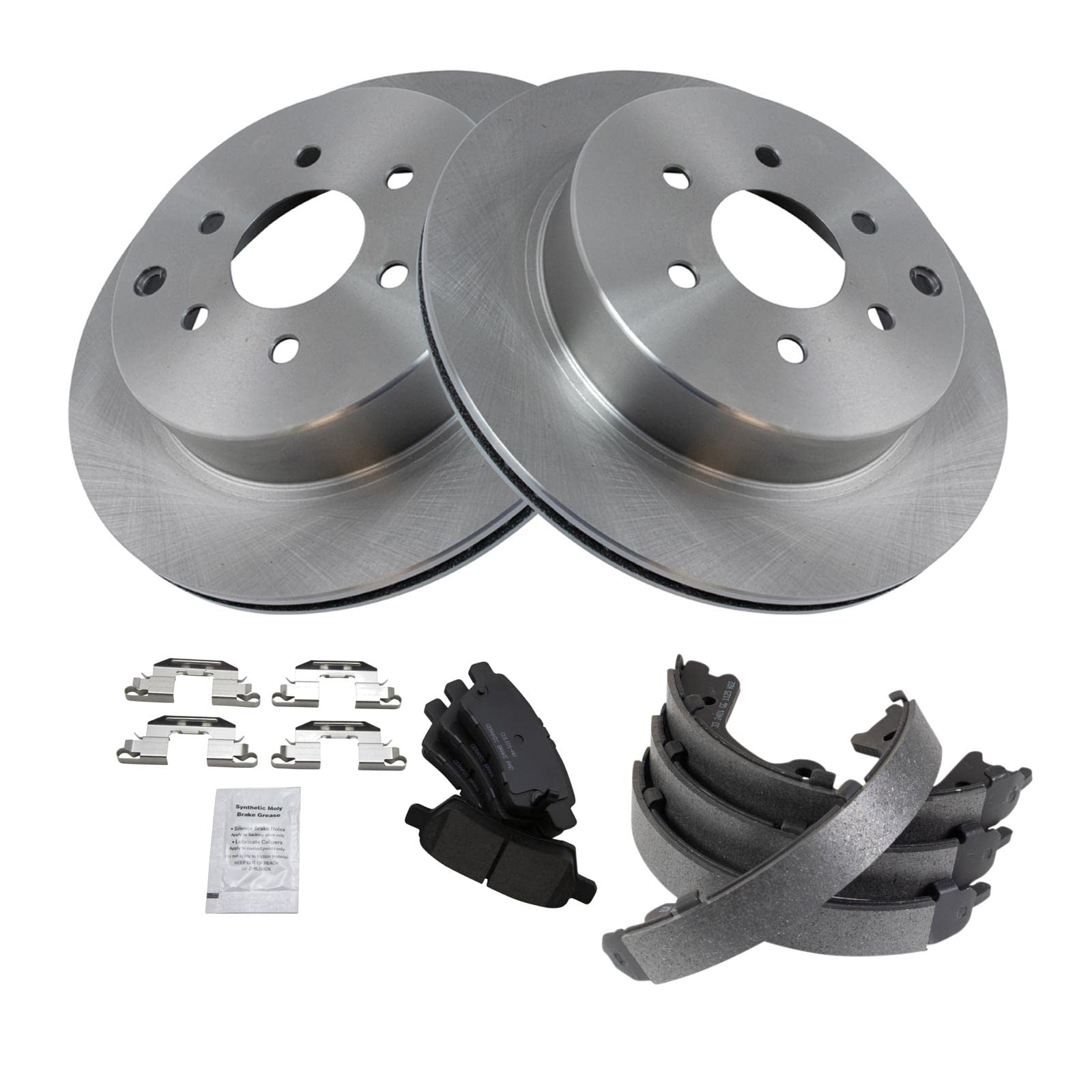 Trq Rear Brake Pad & Rotor Kit Brake Pads Brake Rotor Parking Brake Shoe Set Ceramic Compatible With 2005-2012 Nissan Pathfinder